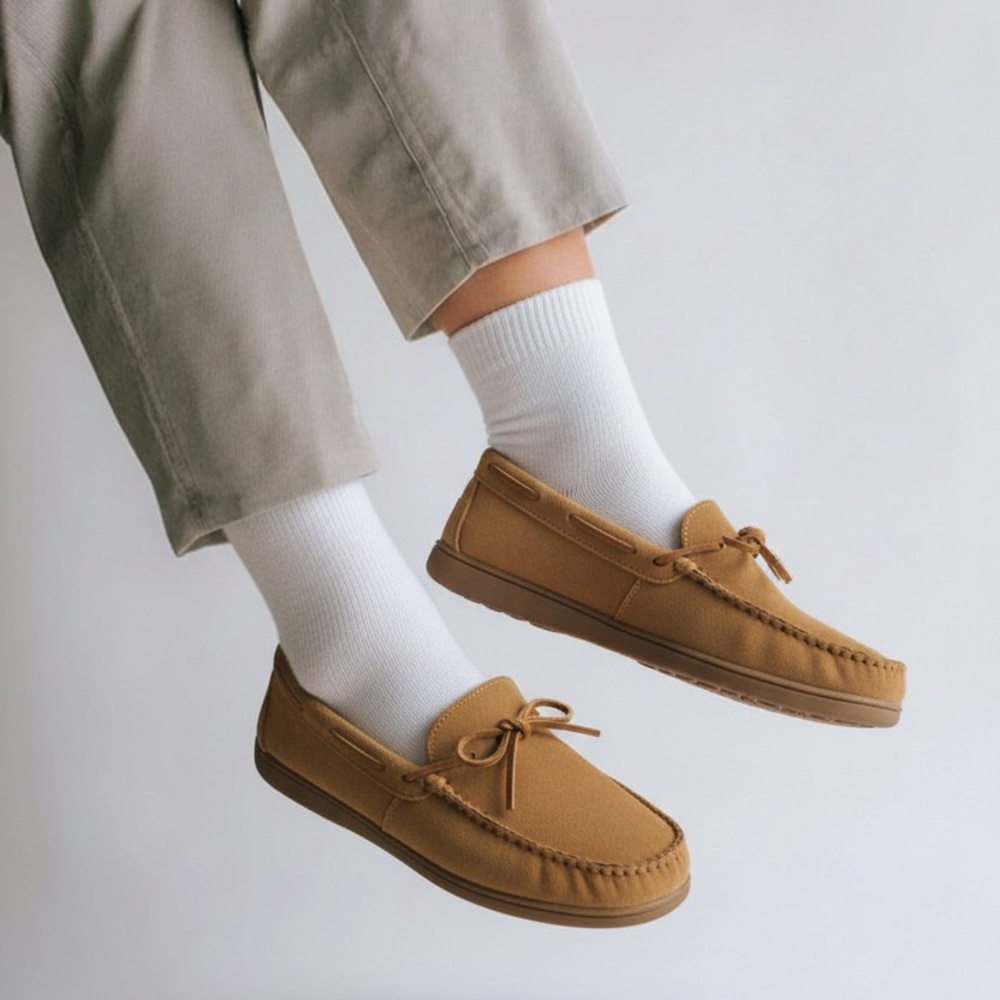 Goldtoe-Men's Tan Suede Loafers Slippers
